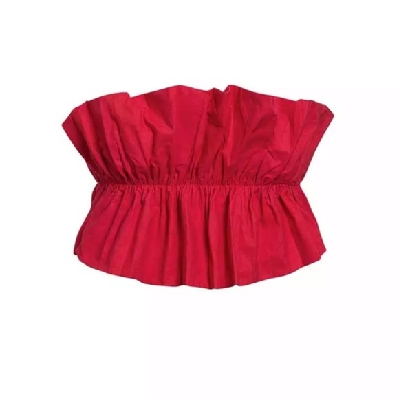 CLEARANCE Red Pleated Cropped Strapless Open Back Tube Top - Picture 2 of 3